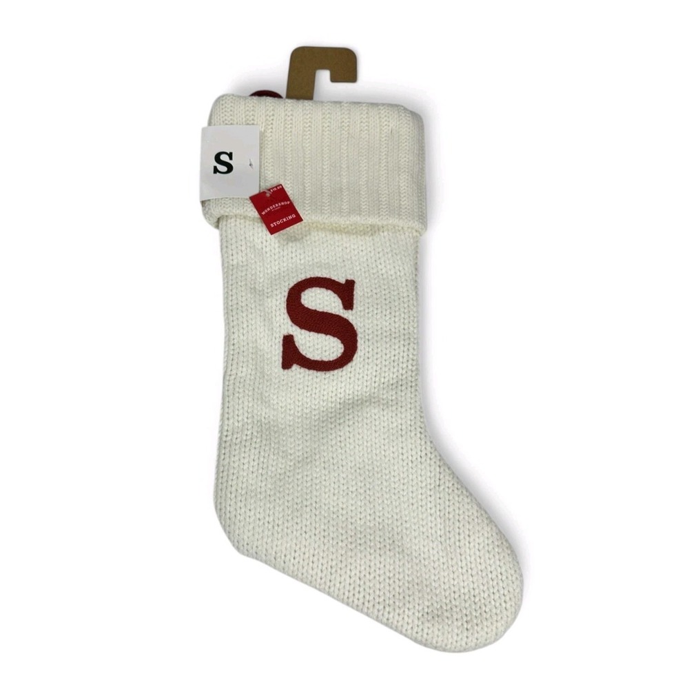 Target Wondershop Monogram  Letter "S" 18" White Christmas Knit Stocking-NWT